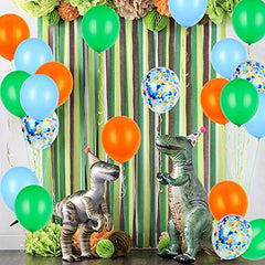 Orange Blue and Green Latex Balloons with Confetti Balloons for Dinosaur Baby Shower Birthday Party(80 Packs)