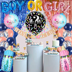 JOYYPOP Gender Reveal Decorations 105pcs Gender Reveal Party Supplies with Gender Reveal Balloon, Tablecloth, Boy OR Girl Foil Balloon, Photo Props for Gender Reveal Party（Navy and Gold