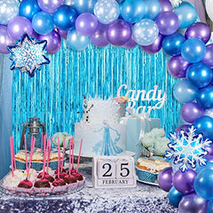 Frozen Balloon Garland Kit 108 Pcs Snowflake Balloons Arch Kit with Metallic Blue Purple Balloons Blue Foil Fringe Curtain for Winter Wonderland Christmas Party Frozen Themed Birthday Party