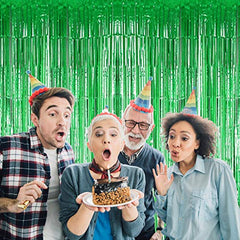 JOYYPOP Green Foil Fringe Curtain, Metallic Photo Booth Backdrop Tinsel Door Curtains for St Patricks Day Birthday Bridal Baby Shower Bachelorette Christmas Party Decorations(4 Pack, 8ft x 3ft)