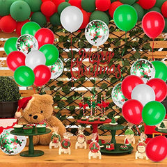 JOYYPOP 80Pcs Red White and Green Latex Balloons with Confetti Balloons for Christmas Decorations Baby Shower Birthday Party
