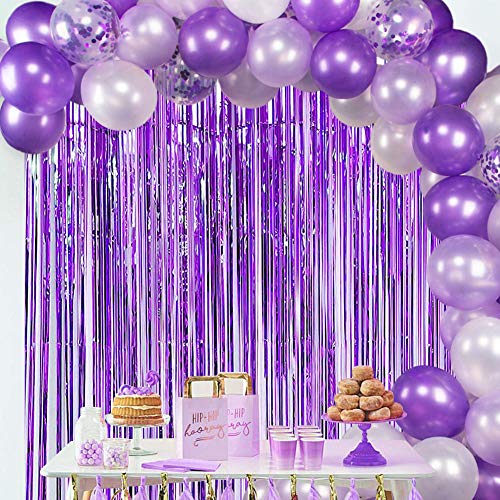 Purple Balloon Garland Kit with Purple and White Balloons, Purple Tinsel Curtain for Wedding Supplies Decorations Birthday Party
