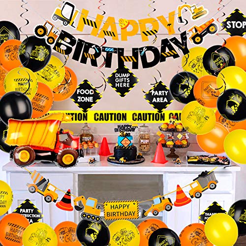 Construction Birthday Party Supplies Dump Truck Birthday Party Decorations with Construction Printed Balloons Vehicle Banner for Construction Theme Birthday Party 50 Pack