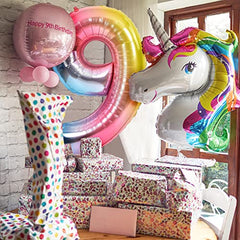 JOYYPOP 40 Inch Rainbow Number Balloon Foil Large Number 9 Balloon for Birthday Anniversary Baby Shower Unicorn Parties