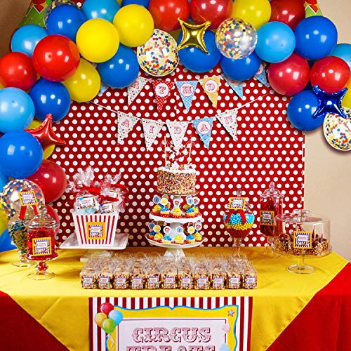 Carnival Circus Balloon Garland Kit with 103pcs Red Blue Yellow Latex Balloons Garland and Star Foil Balloons for Paw Patrol Birthday Party Carnival Circus Birthday Party