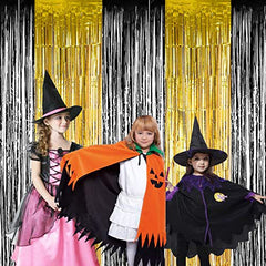 JOYYPOP 2023 Graduation New Years Eve Decorations Backdrop Gold and Black Foil Fringe Curtain, Metallic Photo Booth Tinsel Backdrop Door Curtains for Birthday Party Decoration(4 Pack, 8ft x 6ft)