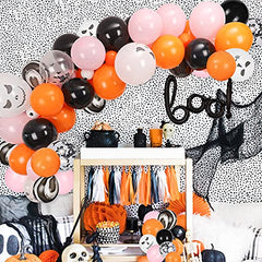 Halloween Balloon Garland Arch Kit 121 Pack , Boo Foil Balloons and Black Pink Orange Eyeball Latex Balloons with Grimace Balloons for Halloween Party Decorations