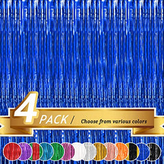 JOYYPOP Blue Foil Fringe Curtain, Metallic Photo Booth Backdrop Tinsel Door Curtains for Wedding Birthday Bridal Shower Baby Shower Bachelorette Christmas Party Decorations(4 Pack, 8ft x 3ft)