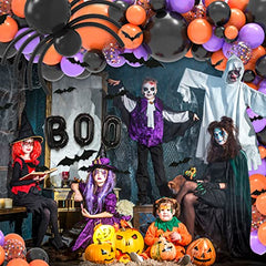 JOYYPOP Halloween Balloons Garland Arch Kit 121 Pack, Boo Foil Balloons and Black Purple Orange Latex Balloons with Confetti Balloons for Halloween Party Decorations