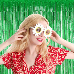JOYYPOP Green Foil Fringe Curtain, Metallic Photo Booth Backdrop Tinsel Door Curtains for St Patricks Day Birthday Bridal Baby Shower Bachelorette Christmas Party Decorations(4 Pack, 8ft x 3ft)