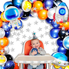 JOYYPOP Outer Space Balloon Garland Kit 118Pcs Outer Space Party Decorations with UFO Rocket Astronaut Balloons Sparkling Star Garland for Space Themed Birthday Party Supplies