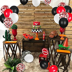 JOYYPOP 80Pcs Red White and Black Latex Balloons with Confetti Balloons for Graduation Poker Card Party Decorations,Casino Party,Race Car Party