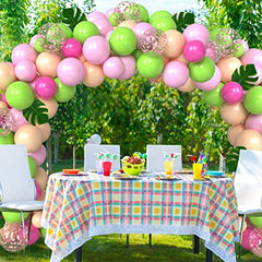 109 Pcs Tropical Balloon Arch Garland Kit with Pink Green Balloons Rose Gold Confetti Balloons and Tropical Leaves for Hawaii Luau Theme Birthday Baby Shower Party