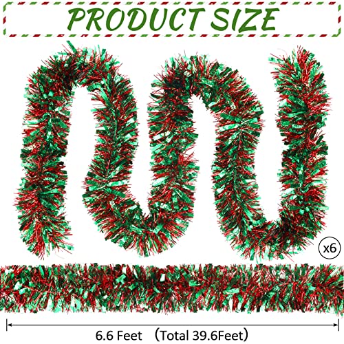 JOYYPOP 39.6 Feet Christmas Tinsel Garland Red and Green Shiny Tree Tinsel Garland Metallic Garland Decorations for Christmas Holiday Party, 6.6 Feet,6 Pcs