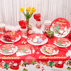 JOYYPOP Christmas Party Supplies Serve 25, Disposable Holiday Party Supplies Including Paper Plates Cups Napkins Tablecloths Forks for Christmas Party Decorations, Total 127PCS