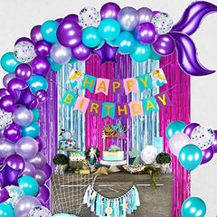 JOYYPOP Mermaid Birthday Party Decorations with Mermaid Happy Birthday Felt Banner, Fringe Curtains for Under The Sea Theme Party Girl's Kids Birthday Party