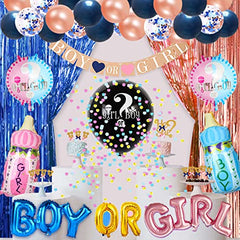 JOYYPOP Gender Reveal Decorations 105pcs Gender Reveal Party Supplies with Gender Reveal Balloon, Tablecloth, Boy OR Girl Foil Balloon, Photo Props for Gender Reveal Party（Navy and Gold
