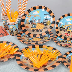 JOYYPOP Construction Birthday Party Supplies Serve 16, 157Pcs Construction Party Decorations with Plates, Cups, Forks, Knives, Spoons, Straws, Banners, Balloons and Construction Signs for Boys Kids Birthday