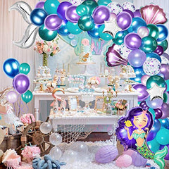 Mermaid Balloon Garland Kit 138pcs with Metallic Balloons Mermaid Tail Foil Balloons for Mermaid Birthday Party Decorations, Ocean Under the Sea Theme Party