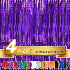 JOYYPOP Purple Foil Fringe Curtain, Metallic Photo Booth Backdrop Tinsel Door Curtains for Wedding Birthday Bridal Shower Baby Shower Bachelorette Christmas Party Decorations(4 Pack, 8ft x 3ft)